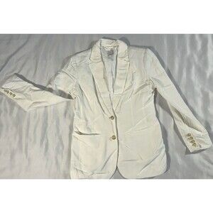 A New Day Womens White Linen Blend Long Sleeve Button Blazer size 6